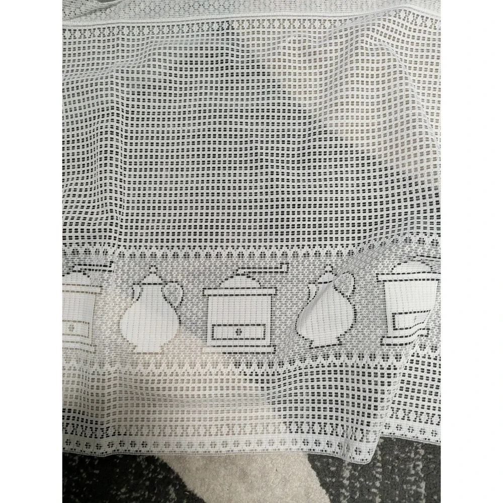 vintage lace window valance curtain Kitchen Tea pot white 22